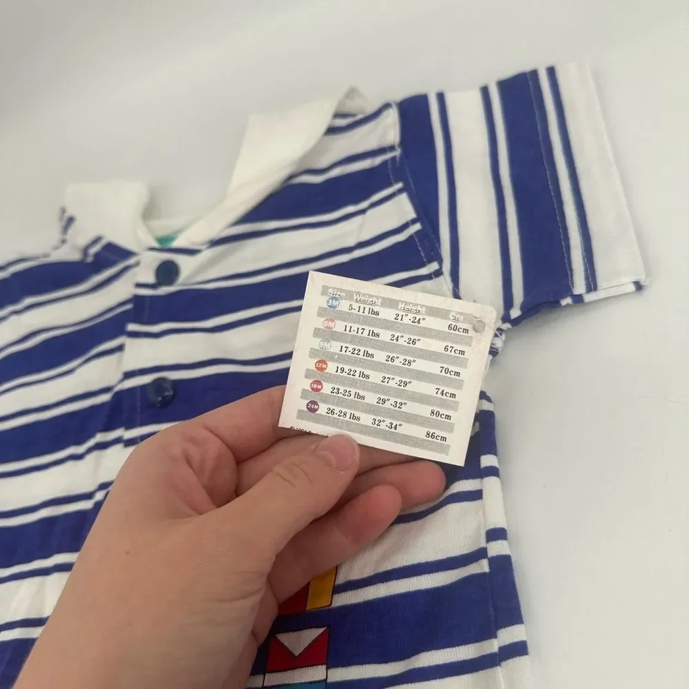 VTG Sears Weebok Baby Romper 6/9 Month Blue Striped One Piece Collared NWT